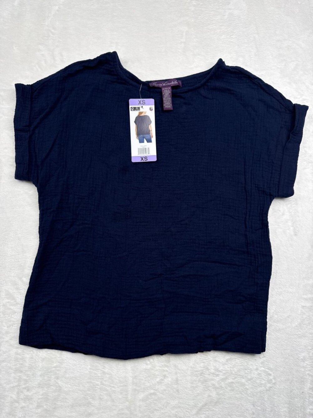 Gloria Vanderbilt Womens Navy Blue Short Sleeve Top XS Lightweight Casual
